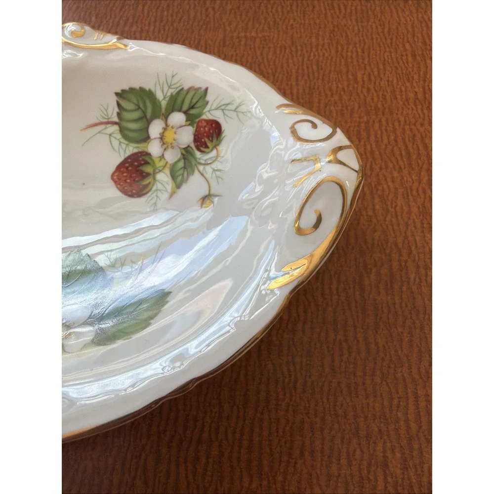 Vintage Hammersley & Co England Bone China Strawberry Ripe Bon Bon Trinket Tray